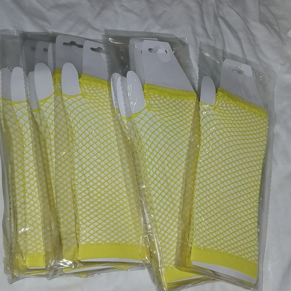 Yellow n Fishnet Arm Warmers Party favors lot of 12 NWT